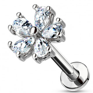 Piercing labret / cartilage fleur � cinq p�tales zirconium - Gris