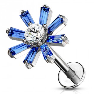 Piercing labret / cartilage soleil � p�tales strass bleus