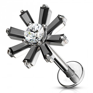 Piercing labret / cartilage soleil � p�tales strass noirs
