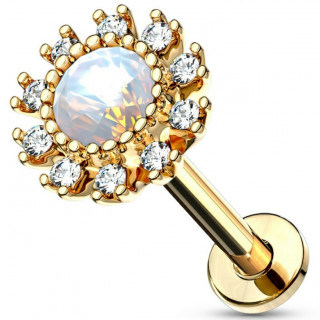 Piercing labret / cartilage soleil strass et opale - Plaqu� or