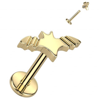 Piercing labret Chauve-souris dor�e en Titane � filetage interne (l�vre, tragus, h�lix...)