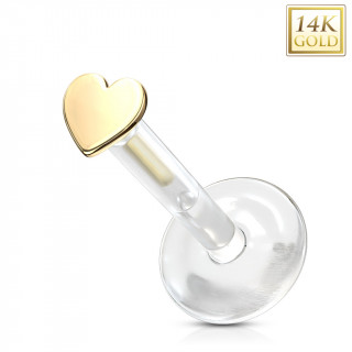 Piercing labret � coeur Or jaune 14 carats et tige bioflex