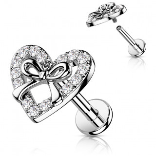 Piercing labret � coeur strass style cadeau (h�lix, l�vre, flat...)