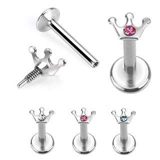 Piercing labret couronne sertie en acier � filetage interne