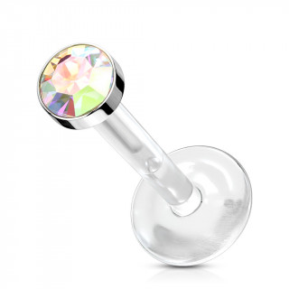 Piercing labret � cristal et tige bioflex - Aurore bor�ale