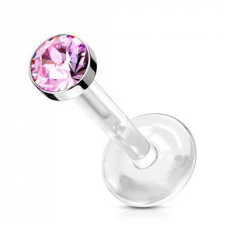 Piercing labret � cristal et tige bioflex - Rose