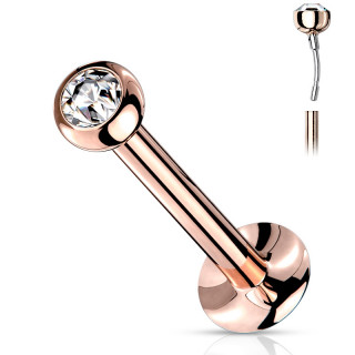 Piercing labret cuivr� acier type "Push In" � boule sertie