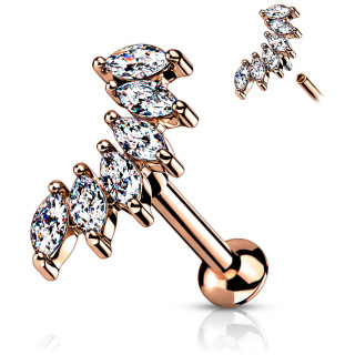 Piercing labret cuivr� � arc de pierres en marquises (l�vre, helix...)