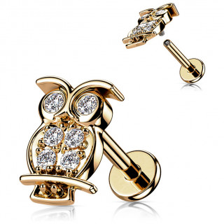 Piercing labret Cuivr� hiboux strass sur sa branche