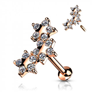Piercing labret cuivr� � trois �toiles serties (l�vre, tragus, flat...)