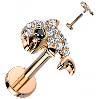 Piercing labret dauphin pav� de strass - Cuivr� (tragus, h�lix, flat...)