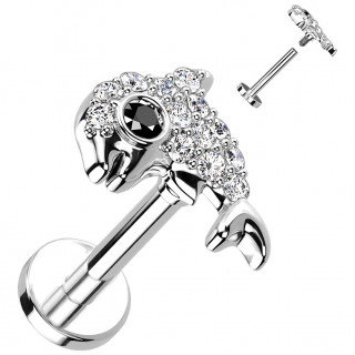 Piercing labret dauphin pav� de strass (tragus, h�lix, flat...)
