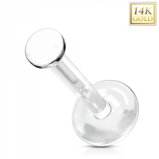 Piercing labret � disque plat Or blanc 14 carats et tige bioflex