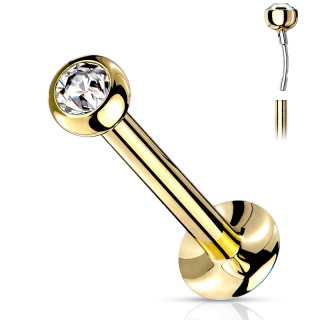 Piercing labret dor� acier type "Push In" � boule sertie