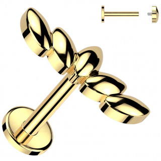 Piercing labret dor� � arc de p�tales en amandes (l�vre, tragus, h�lix...)