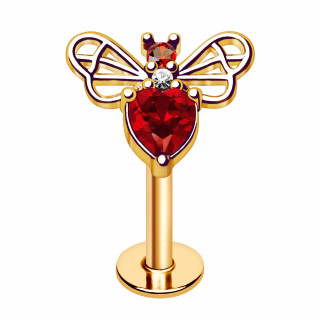 Piercing labret dor� Bourdon � zirconiums rouges (l�vre, tragus, h�lix)