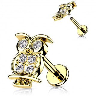 Piercing labret Dor� hiboux strass sur sa branche