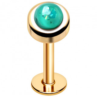 Piercing labret dor� � perle d'opale bleu aqua (l�vre, helix, tragus...)