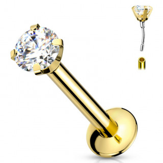 Piercing labret dor� type "Push In" griff� zirconium