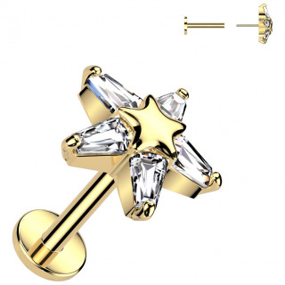 Piercing labret double �toile zirconium dor� (pour l�vre et oreille)