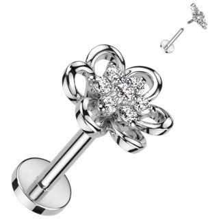 Piercing labret double fleur sertie � filetage interne (l�vre, lobe, helix...)