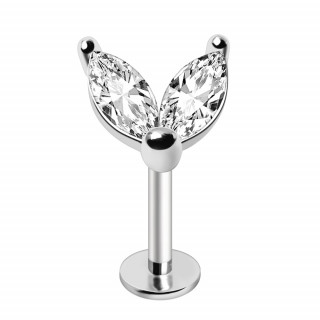 Piercing labret duo de feuilles zirconium (l�vre, helix, tragus...)