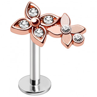 Piercing labret duo de fleurs cuivr�es � strass (helix, flat...)