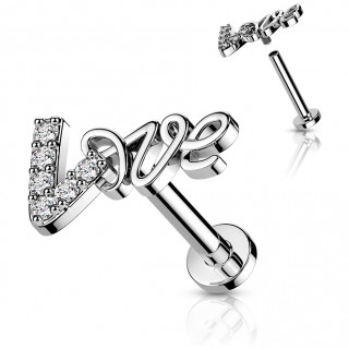 Piercing labret en acier � monogramme love (filetage interne)