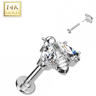 Piercing labret en or blanc 14 carats � abeille