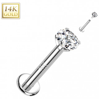 Piercing labret en Or blanc 14 carats � zirconium griff� (filetage interne)