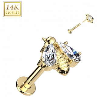 Piercing labret en or jaune 14 carats � abeille