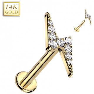 Piercing labret en Or jaune 14 carats � �clair pav� de zirconiums