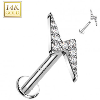 Piercing labret en Or blanc 14 carats � �clair pav� de zirconiums