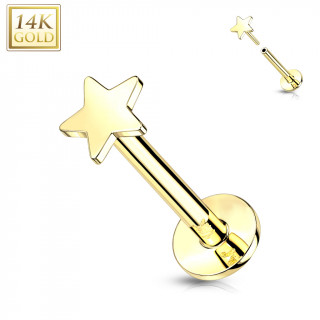 Piercing labret �toile en Or Jaune 14 carats type "Push In"