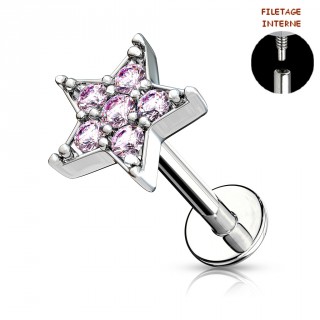 Piercing labret � �toile strass - Rose (l�vre, cartilage)