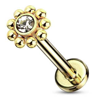 Piercing labret fleur billes strass � filetage interne - Dor�