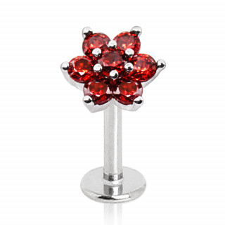Piercing labret � fleur rouge sertie