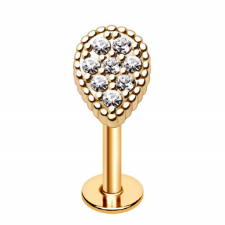 Piercing labret goutte dor�e pav�e de zirconiums (l�vre, tragus, h�lix)
