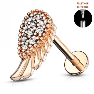 Piercing labret helix � aile d'ange strass - Cuivr�
