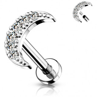 Piercing labret � lune strass (filetage interne)