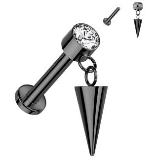 Piercing labret noir Titane zirconium � spike suspendu