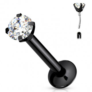 Piercing labret noir type "Push In" griff� zirconium