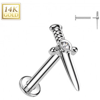 Piercing labret Or Blanc 14 carats � Ep�e sertie Zirconium