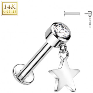 Piercing labret Or Blanc 14 carats � Etoile suspendue