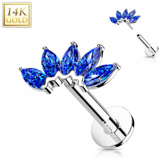 Piercing labret or blanc 14 carats � �ventail de zirconiums  (h�lix, l�vre...) - Bleu