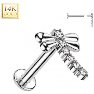 Piercing labret Or Blanc 14 carats � Libellule zirconiums