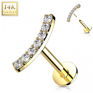 Piercing labret or jaune 14 carats � arc de zirconiums  (h�lix, l�vre...)