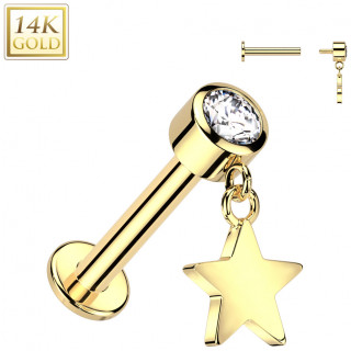 Piercing labret Or Jaune 14 carats � Etoile suspendue
