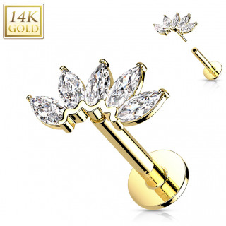 Piercing labret or jaune 14 carats � �ventail de zirconiums  (h�lix, l�vre...) - Clair