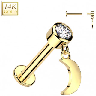 Piercing labret Or Jaune 14 carats � Lune suspendue